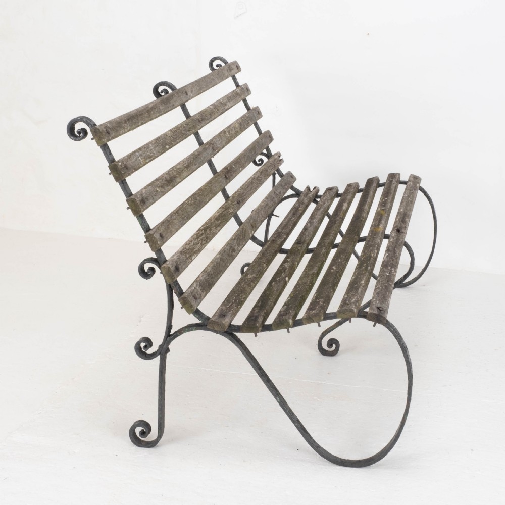 Victorian Strapwork Iron Slatted Garden Bench C19th View IV
