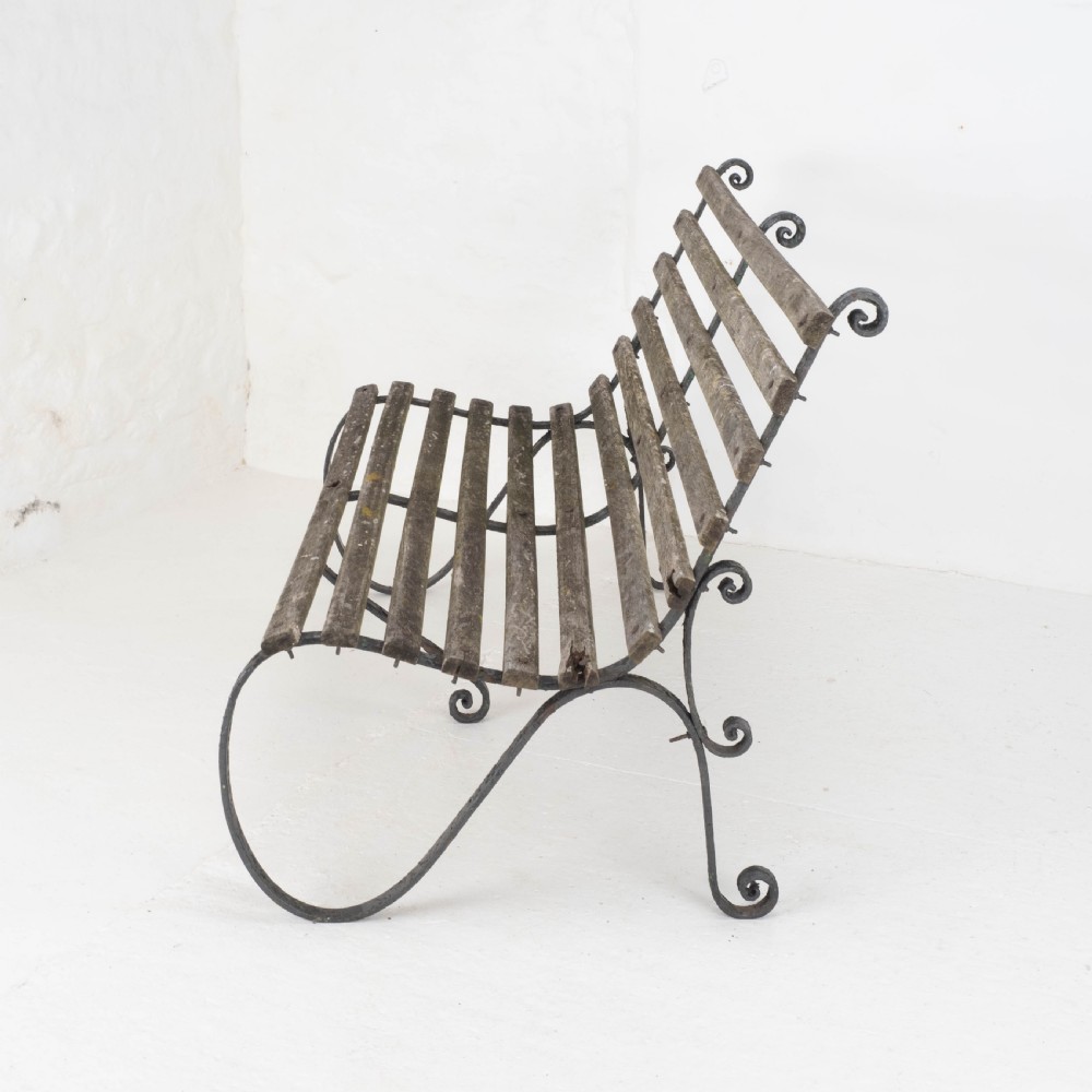 Victorian Strapwork Iron Slatted Garden Bench C19th View VII