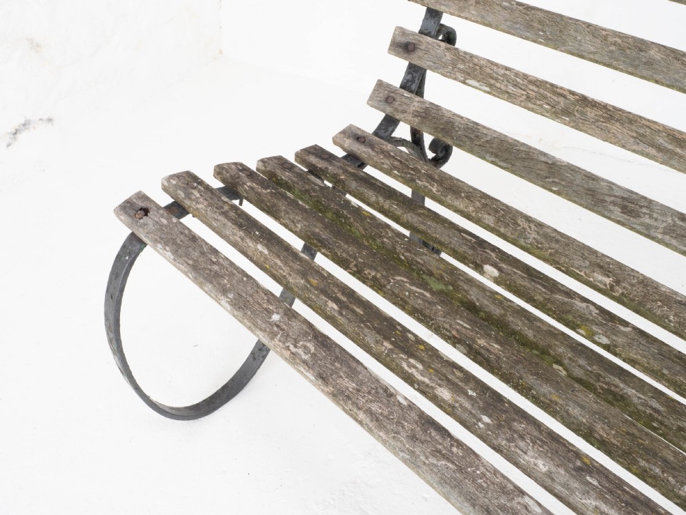 Victorian Strapwork Iron Slatted Garden Bench C19th View XV
