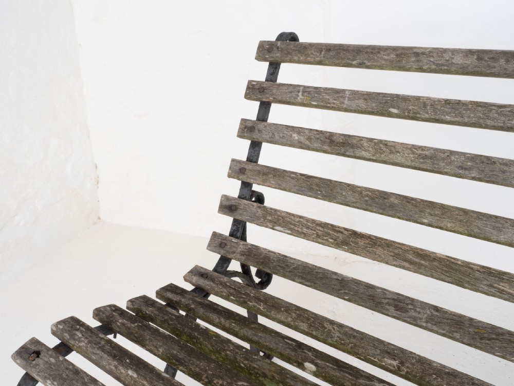 Victorian Strapwork Iron Slatted Garden Bench C19th View XVI