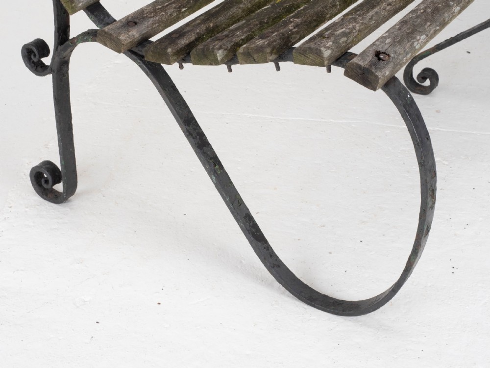 Victorian Strapwork Iron Slatted Garden Bench C19th View XVII