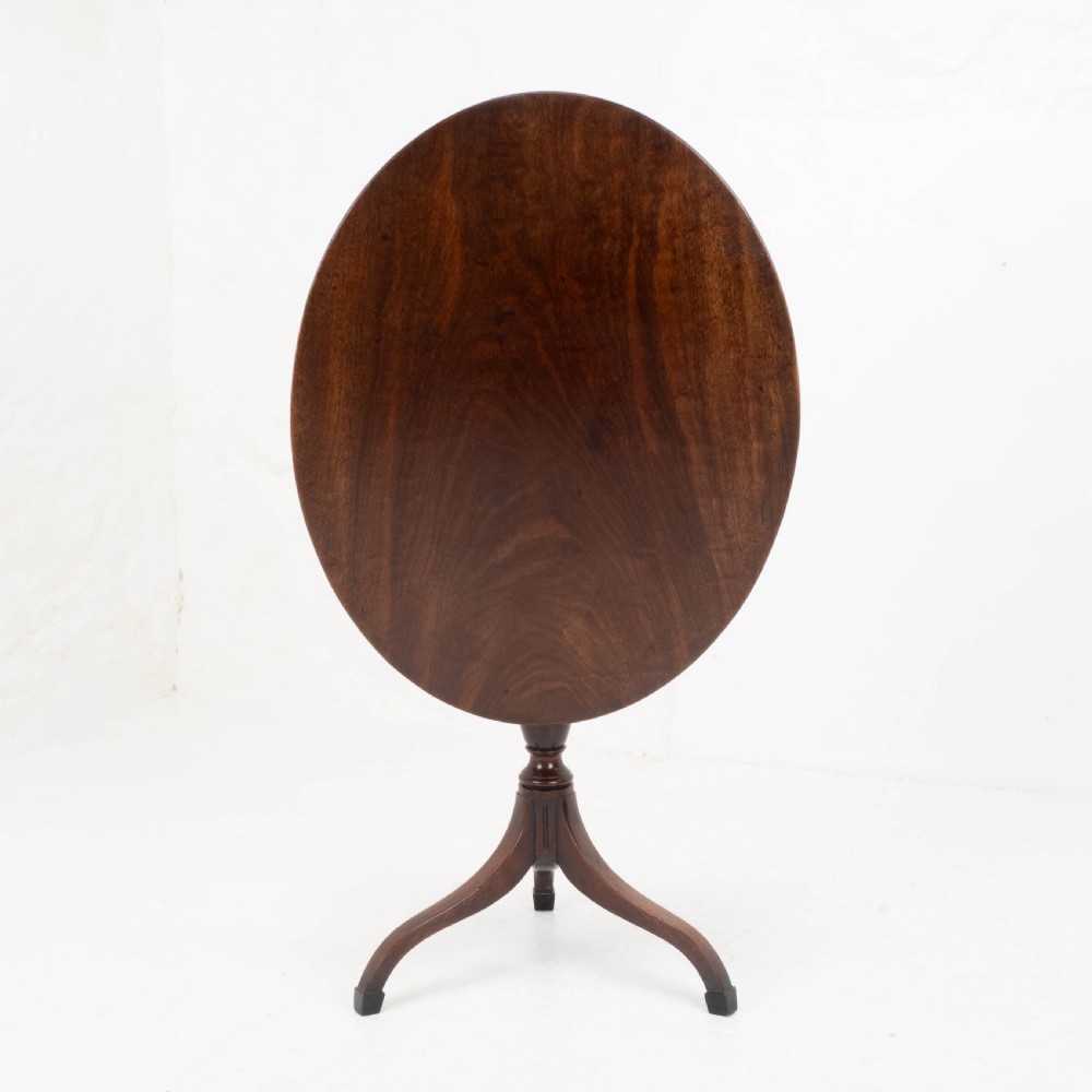 Georgian Mahogany Oval Inlaid Tilt Top Tripod Table C1800 (Regency, Side, Lamp) View II