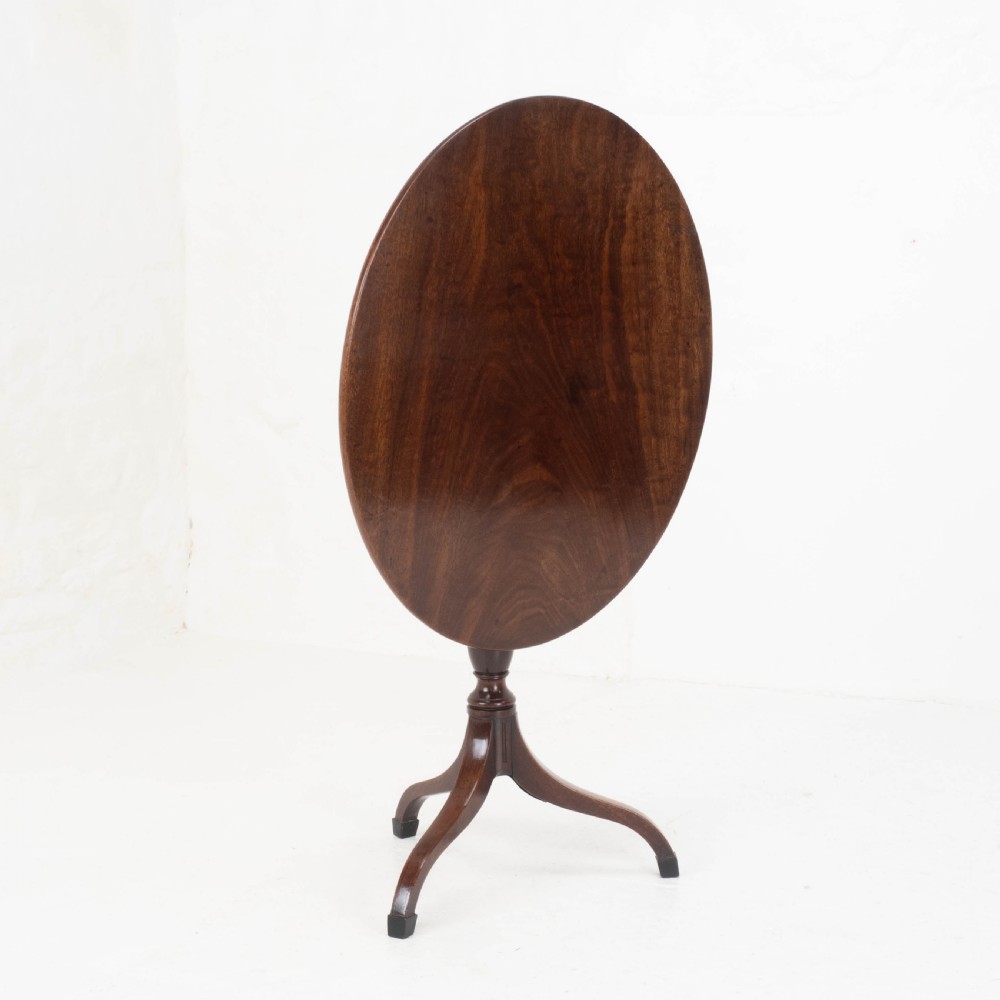 Georgian Mahogany Oval Inlaid Tilt Top Tripod Table C1800 (Regency, Side, Lamp) View V
