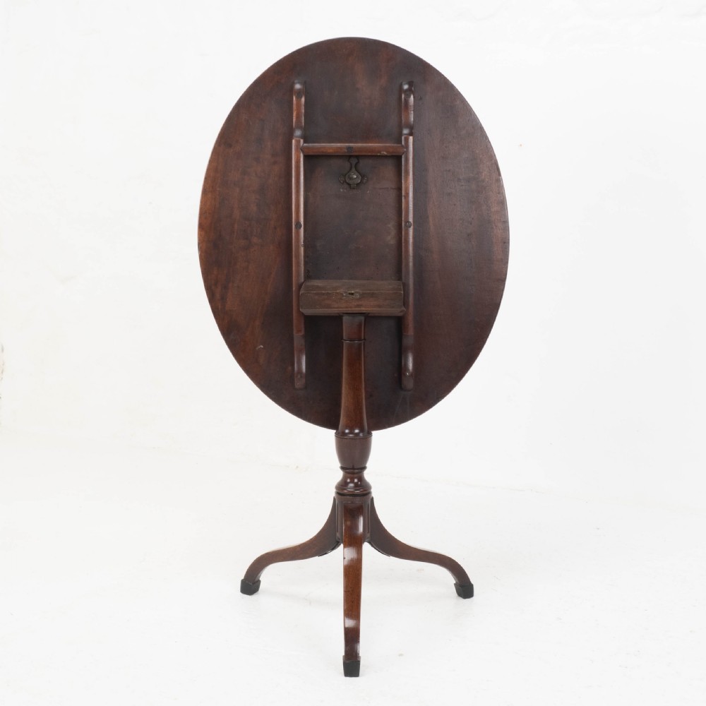 Georgian Mahogany Oval Inlaid Tilt Top Tripod Table C1800 (Regency, Side, Lamp) View X