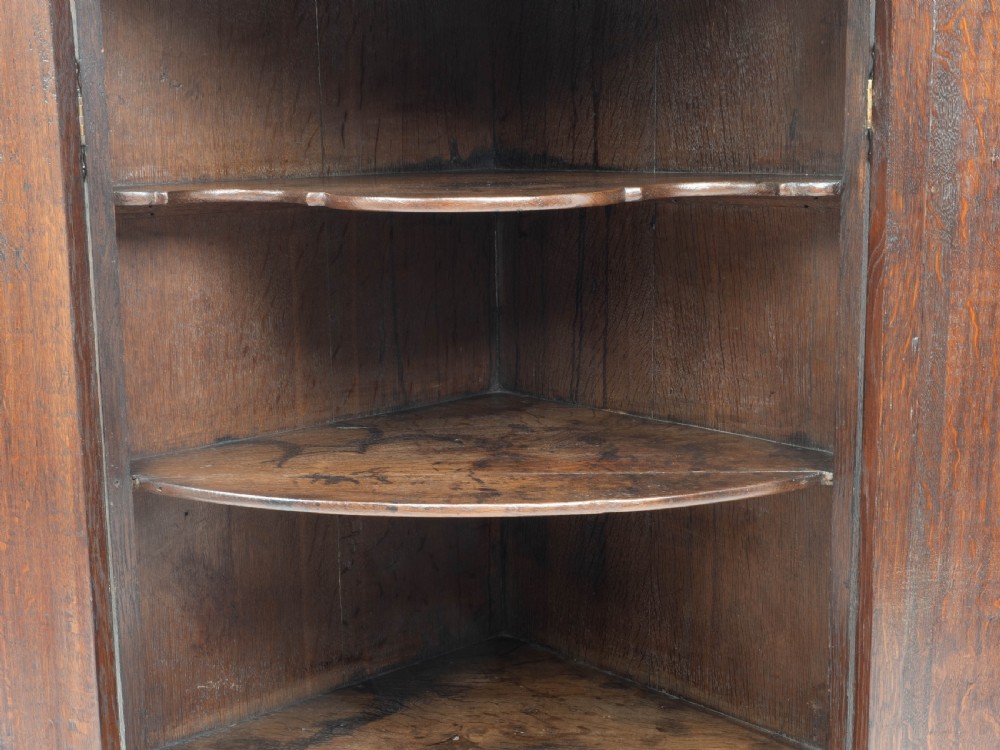 George III Oak Bow Front Wall Hanging Corner Cabinet (Georgian) View V