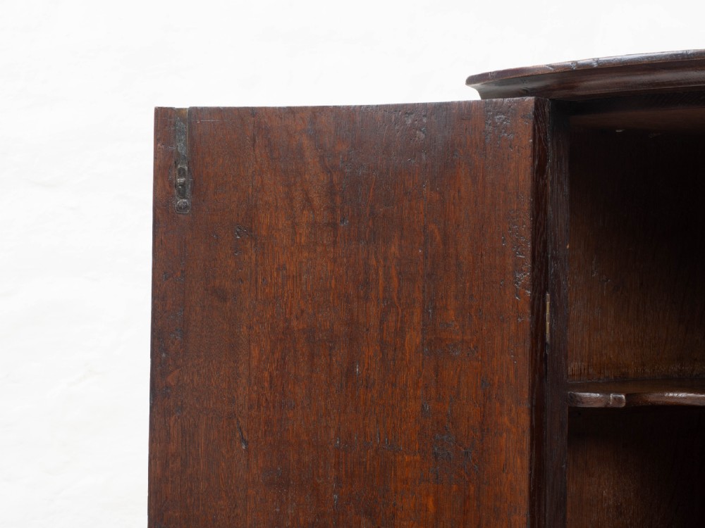 George III Oak Bow Front Wall Hanging Corner Cabinet (Georgian) View VI