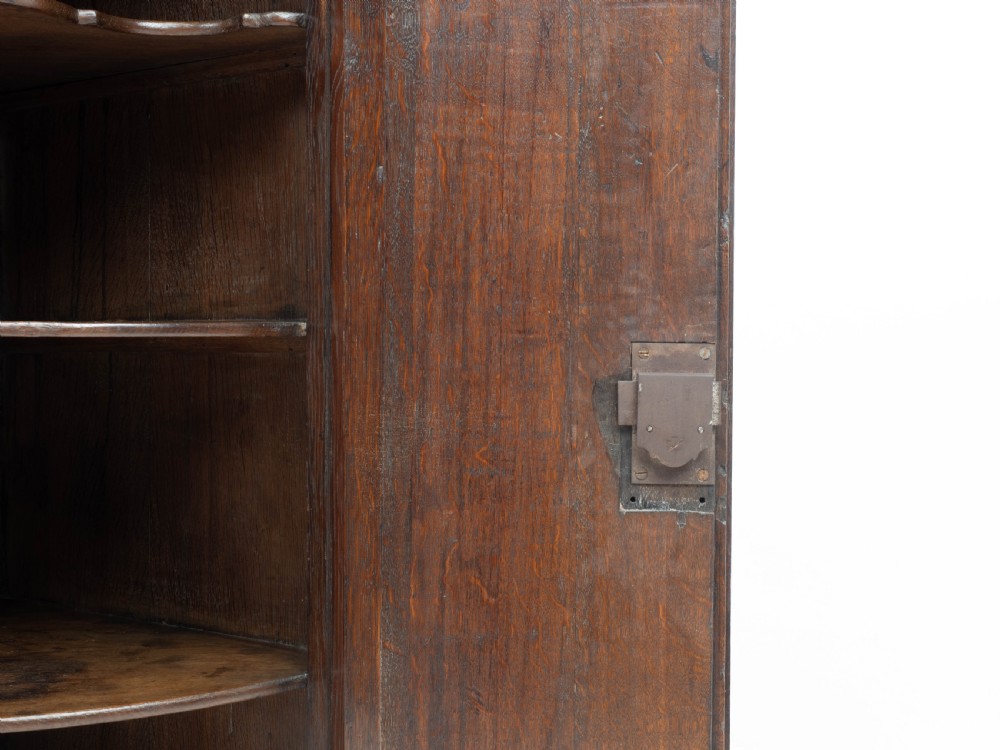 George III Oak Bow Front Wall Hanging Corner Cabinet (Georgian) View VII