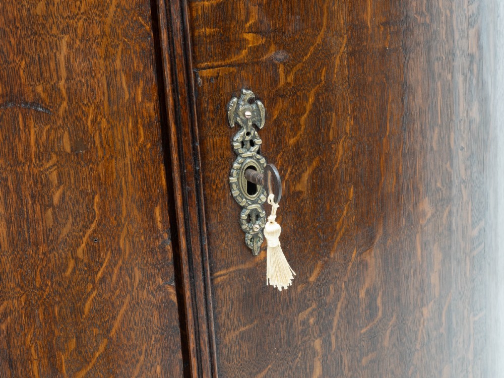 George III Oak Bow Front Wall Hanging Corner Cabinet (Georgian) View XIII