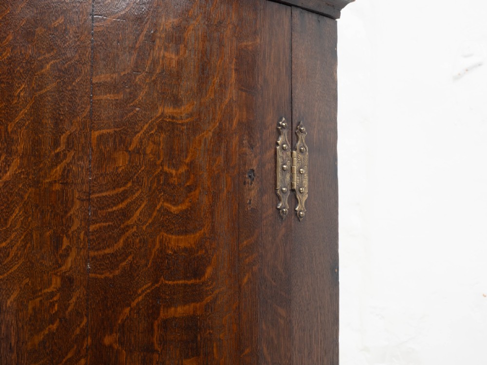 George III Oak Bow Front Wall Hanging Corner Cabinet (Georgian) View XV