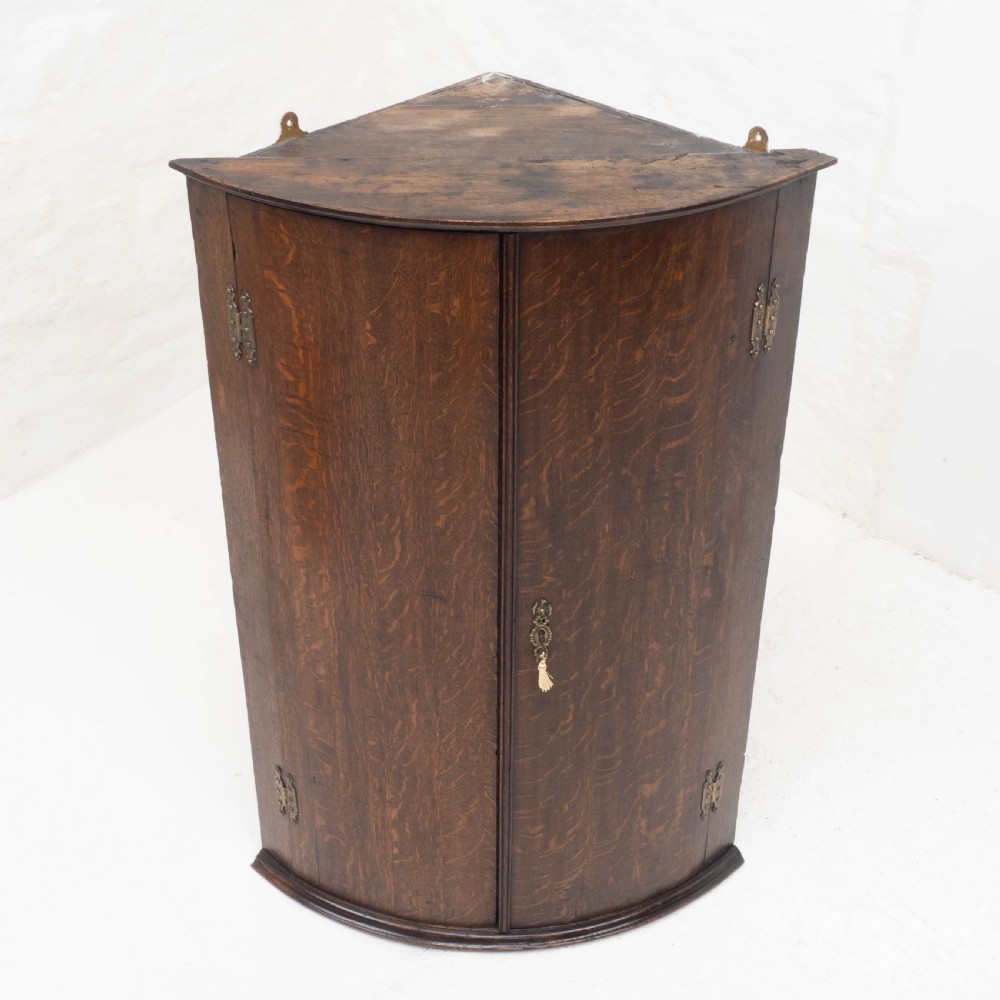 George III Oak Bow Front Wall Hanging Corner Cabinet (Georgian) View XX