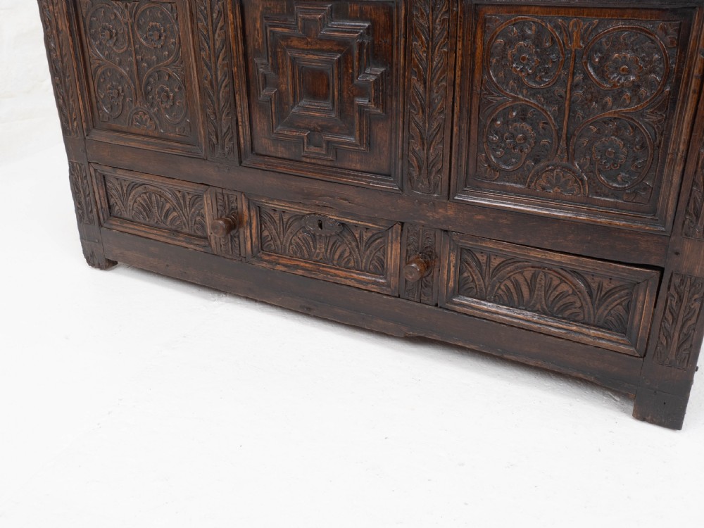 Carolean C17th & Later Carved Dark Oak Carved Mule Chest (Coffer Kist Jacobean) View VIII