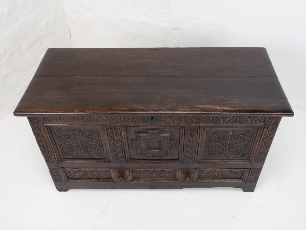 Carolean C17th & Later Carved Dark Oak Carved Mule Chest (Coffer Kist Jacobean) View XIII
