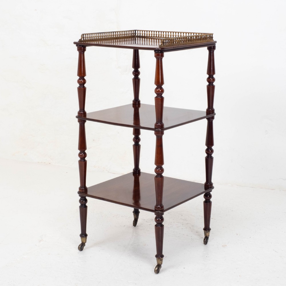Regency Gilt Metal & Mahogany Etagere 3 Tier Shelves C1820 (Whatnot) View II