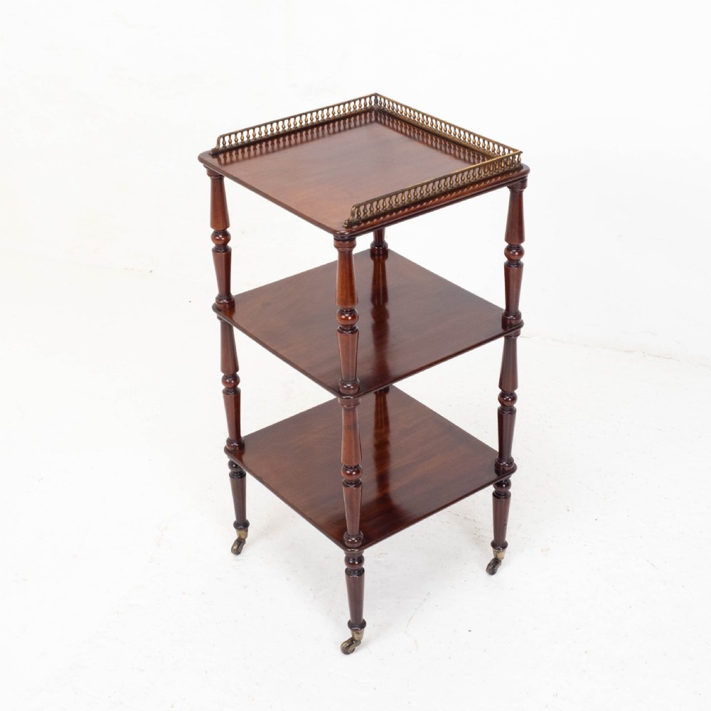 Regency Gilt Metal & Mahogany Etagere 3 Tier Shelves C1820 (Whatnot) View III