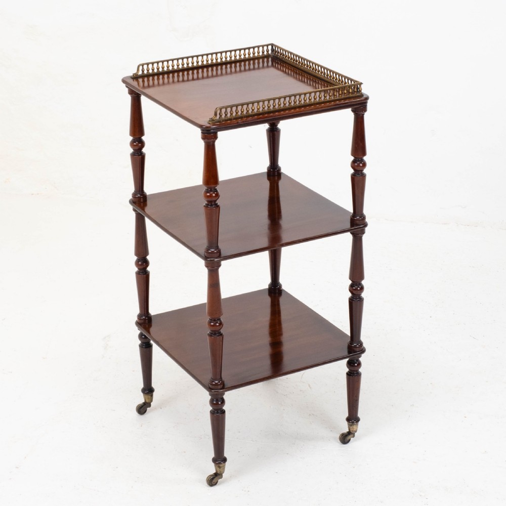 Regency Gilt Metal & Mahogany Etagere 3 Tier Shelves C1820 (Whatnot) View IV