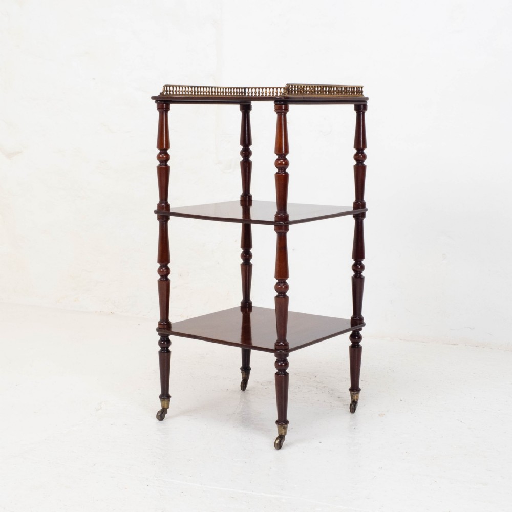 Regency Gilt Metal & Mahogany Etagere 3 Tier Shelves C1820 (Whatnot) View XIV