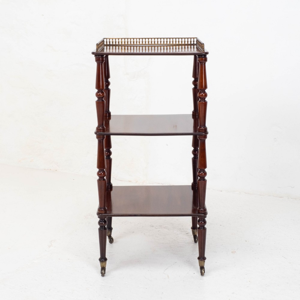 Regency Gilt Metal & Mahogany Etagere 3 Tier Shelves C1820 (Whatnot) View XV