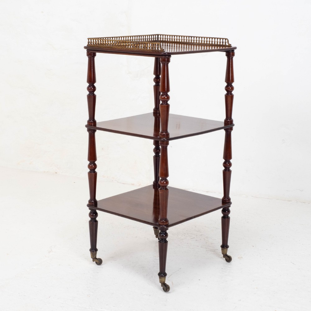 Regency Gilt Metal & Mahogany Etagere 3 Tier Shelves C1820 (Whatnot) View XVI