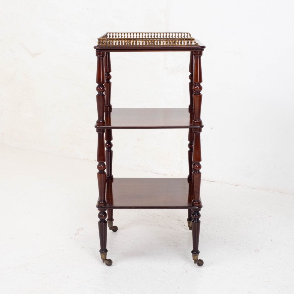 Regency Gilt Metal & Mahogany Etagere 3 Tier Shelves C1820 (Whatnot) View XVII
