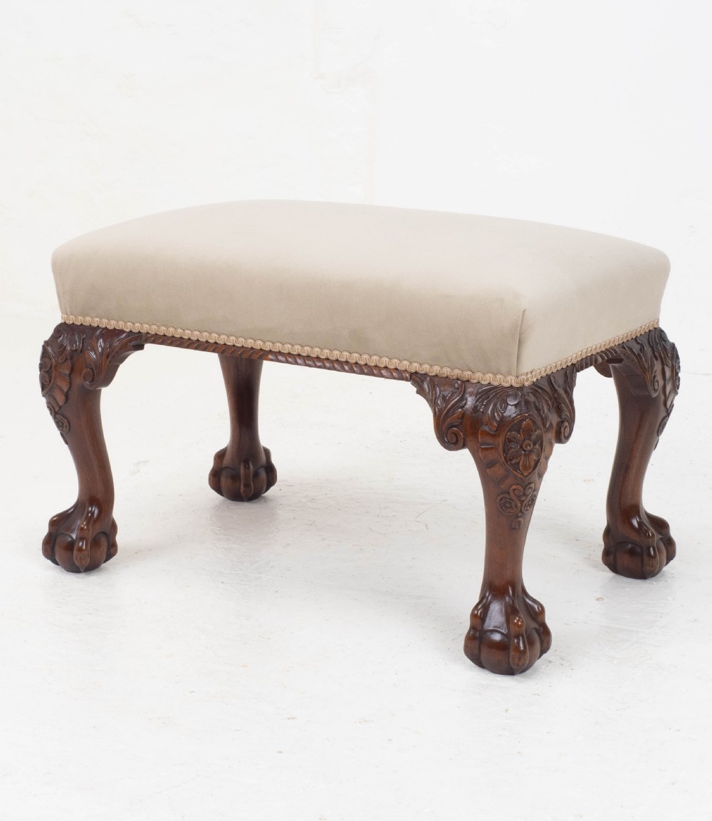 Chippendale Style Carved Mahogany Ball & Claw Foot Stool