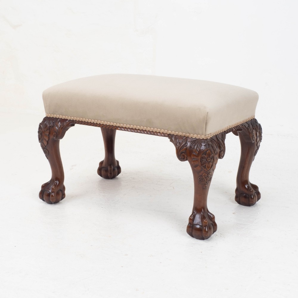 Chippendale Style Carved Mahogany Ball & Claw Foot Stool View II