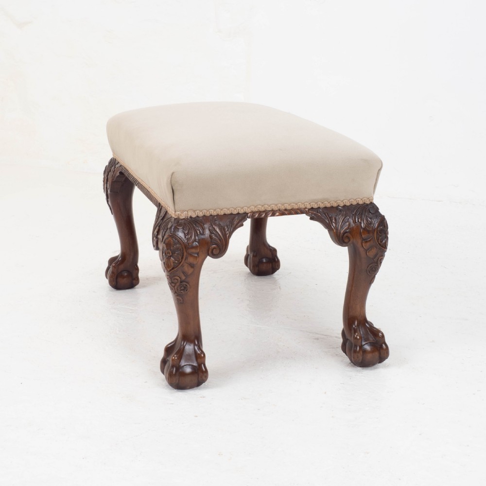 Chippendale Style Carved Mahogany Ball & Claw Foot Stool View IV