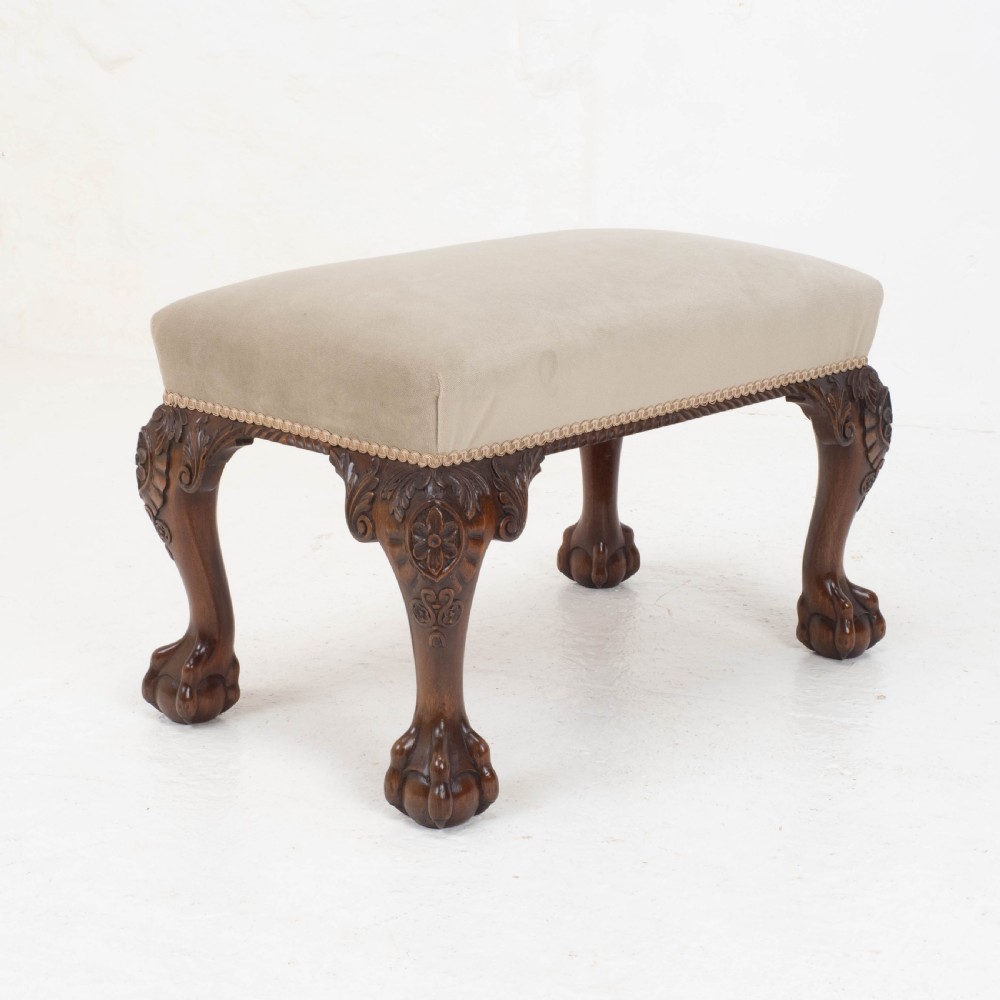Chippendale Style Carved Mahogany Ball & Claw Foot Stool View VII