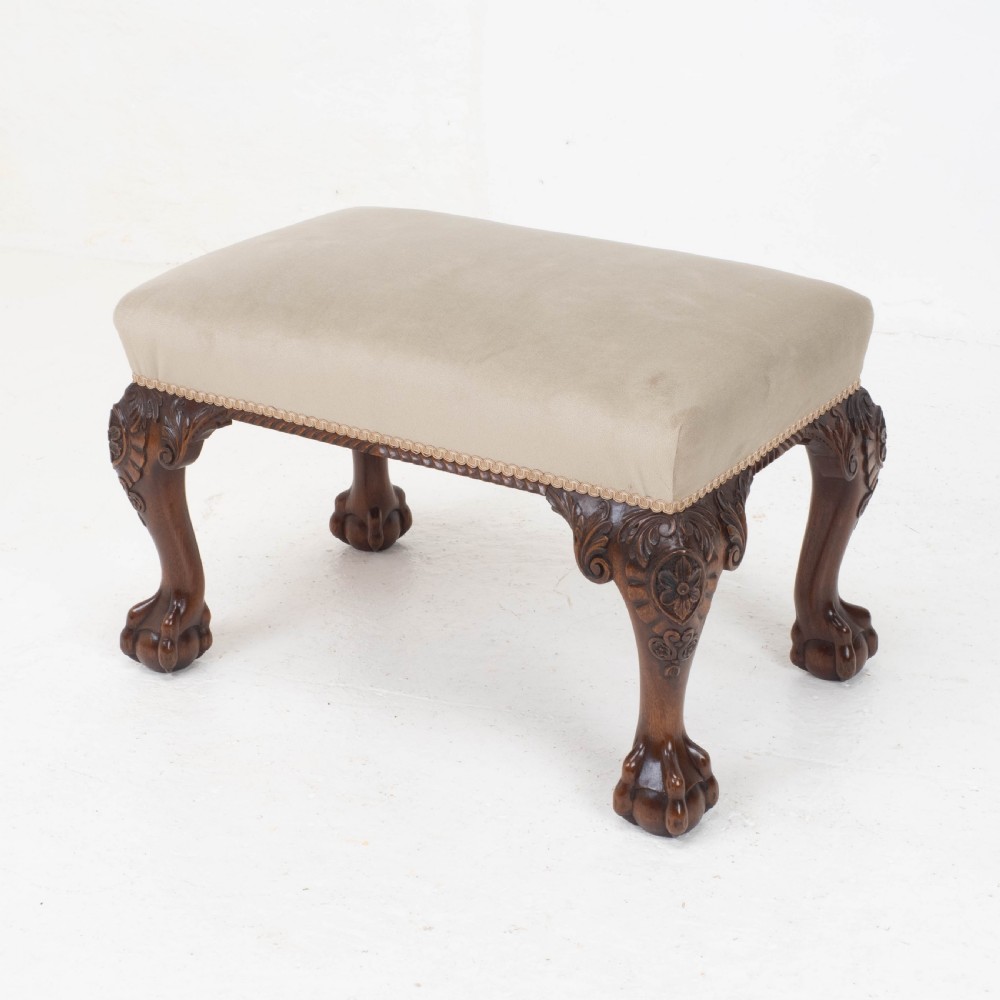 Chippendale Style Carved Mahogany Ball & Claw Foot Stool View IX