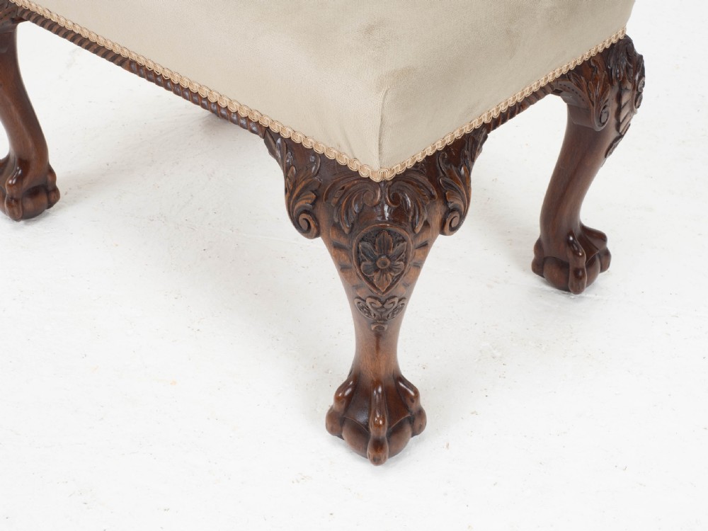 Chippendale Style Carved Mahogany Ball & Claw Foot Stool View XII