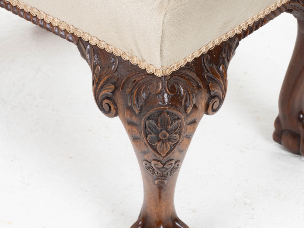 Chippendale Style Carved Mahogany Ball & Claw Foot Stool View XIII