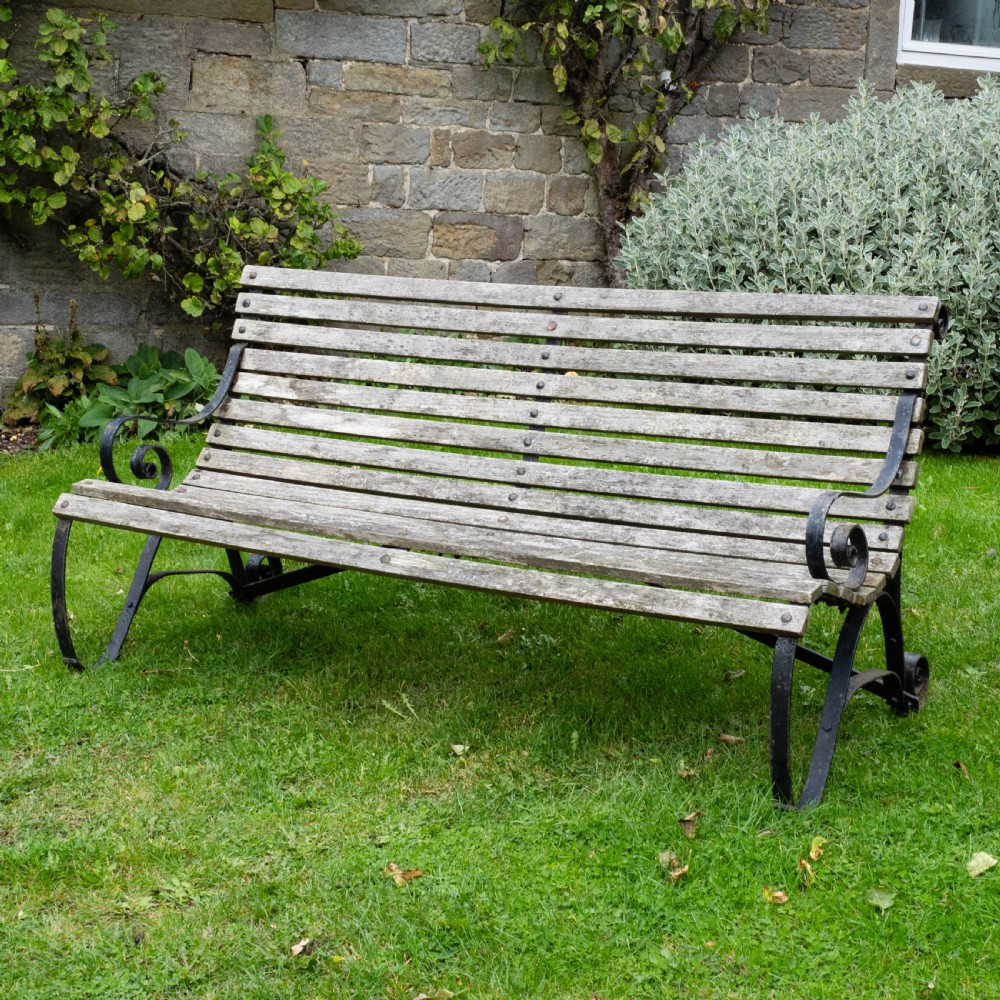Regency Style C19th Iron Strapwork & Wooden Slatted Garden Bench