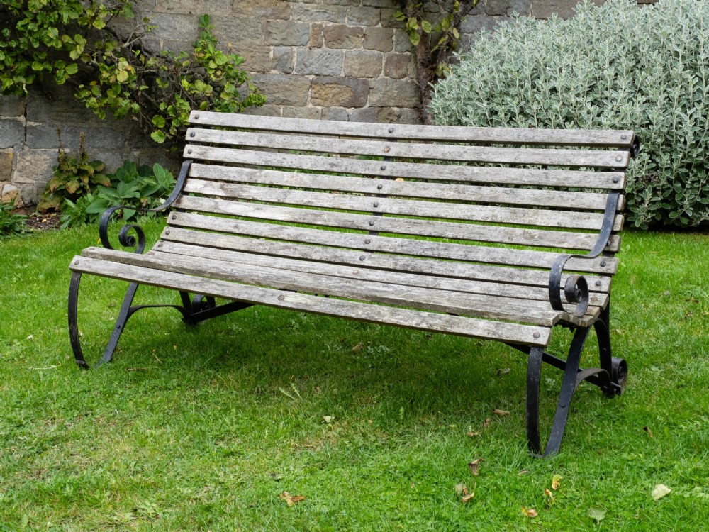 Regency Style C19th Iron Strapwork & Wooden Slatted Garden Bench View II