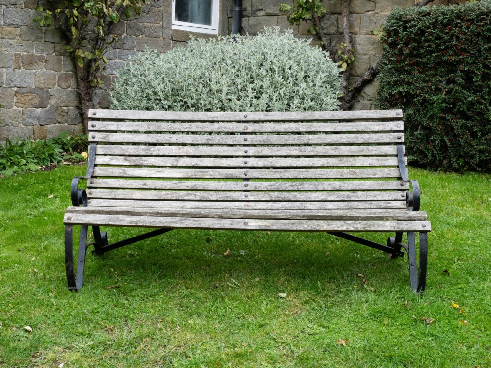 Regency Style C19th Iron Strapwork & Wooden Slatted Garden Bench View V