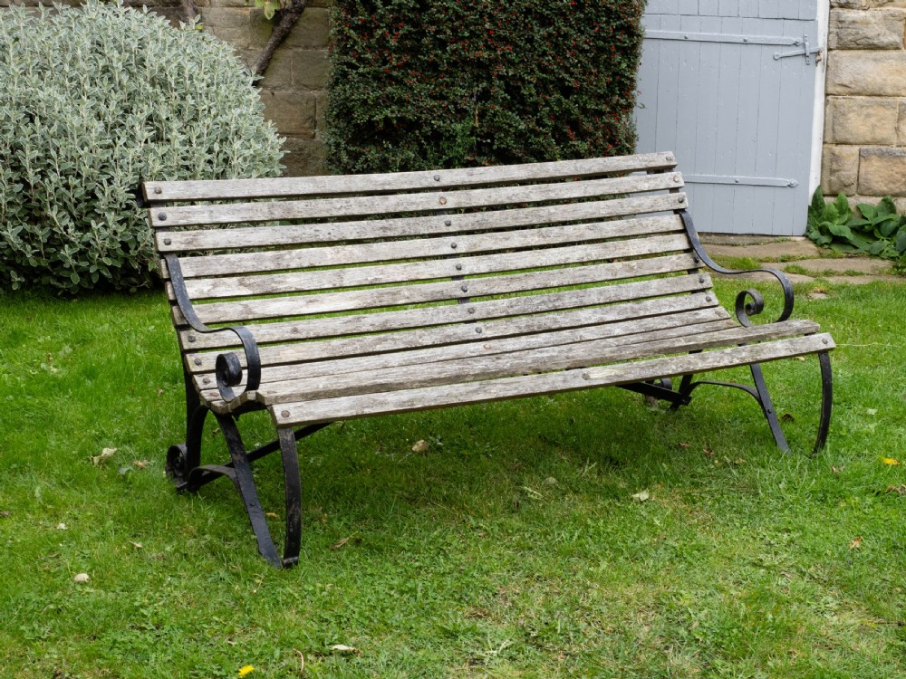 Regency Style C19th Iron Strapwork & Wooden Slatted Garden Bench View VI