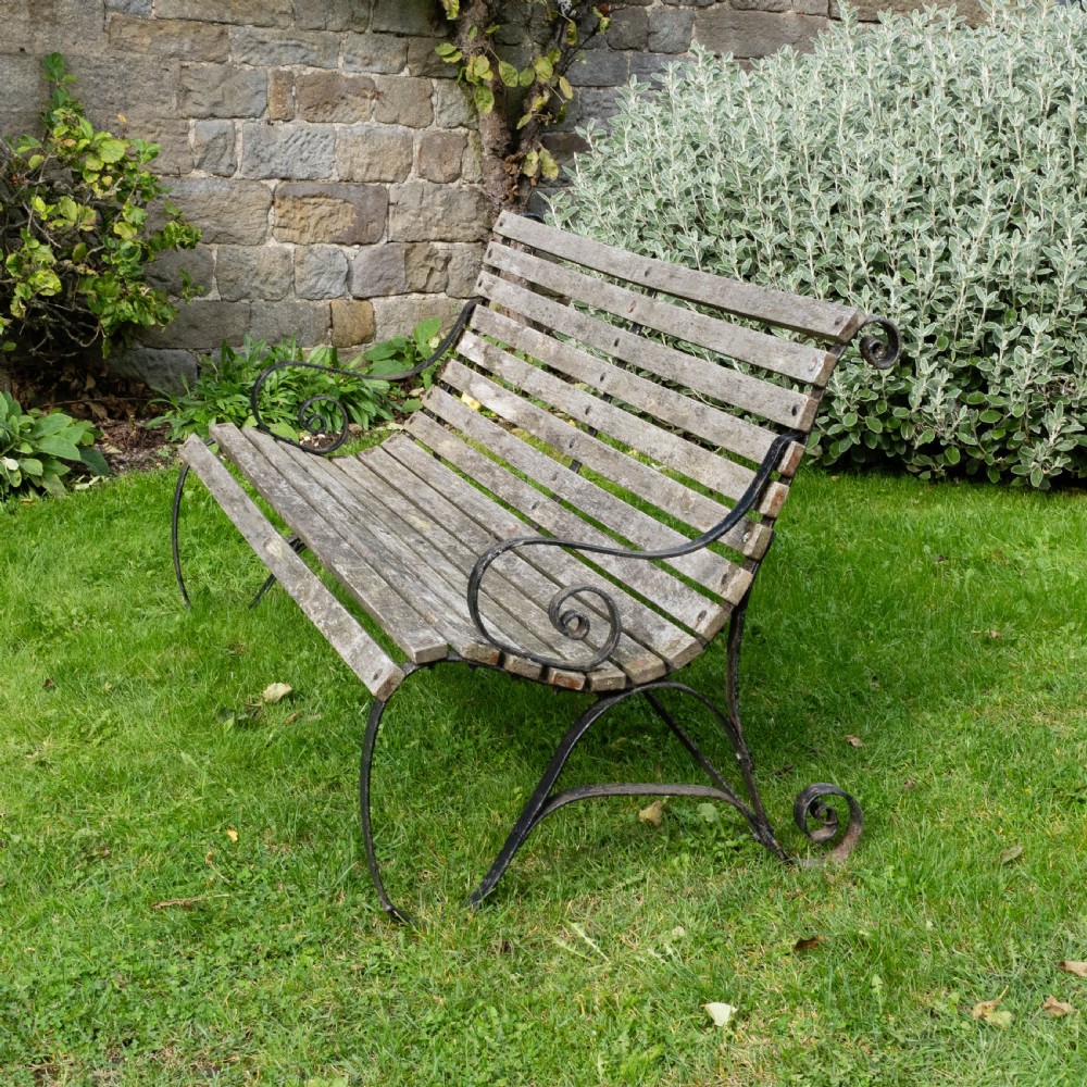Regency Style C19th Iron Strapwork & Wooden Slatted Garden Bench View VIII