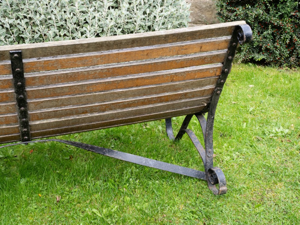 Regency Style C19th Iron Strapwork & Wooden Slatted Garden Bench View XI
