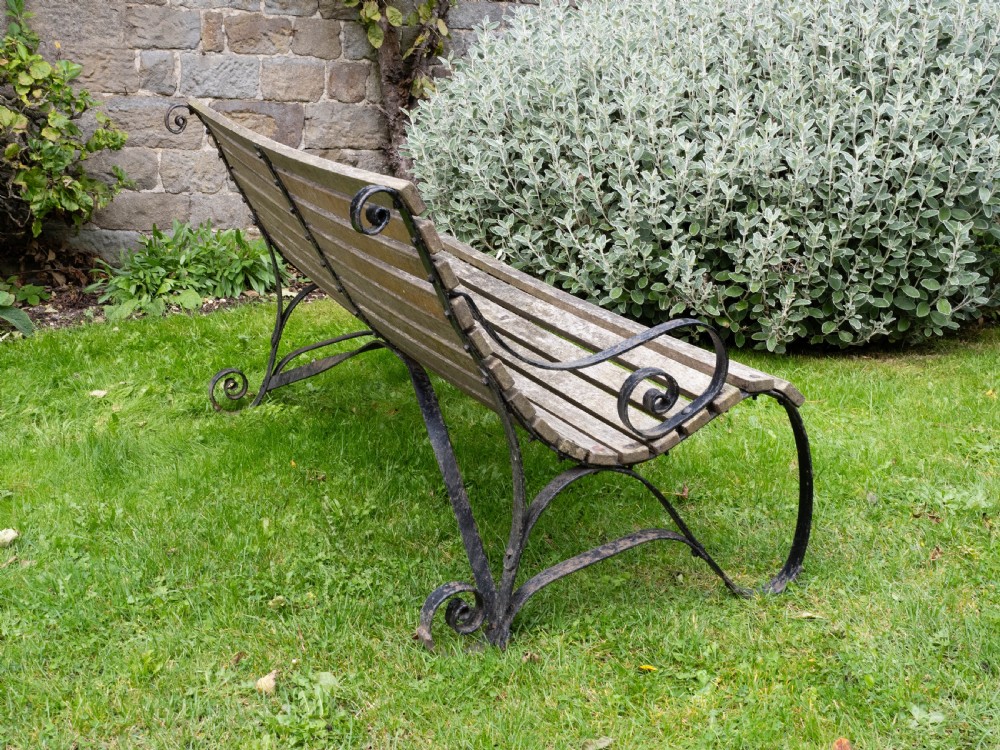 Regency Style C19th Iron Strapwork & Wooden Slatted Garden Bench View XII