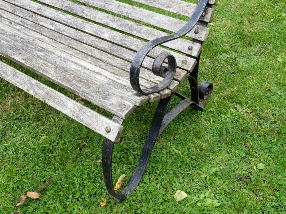 Regency Style C19th Iron Strapwork & Wooden Slatted Garden Bench View XIV