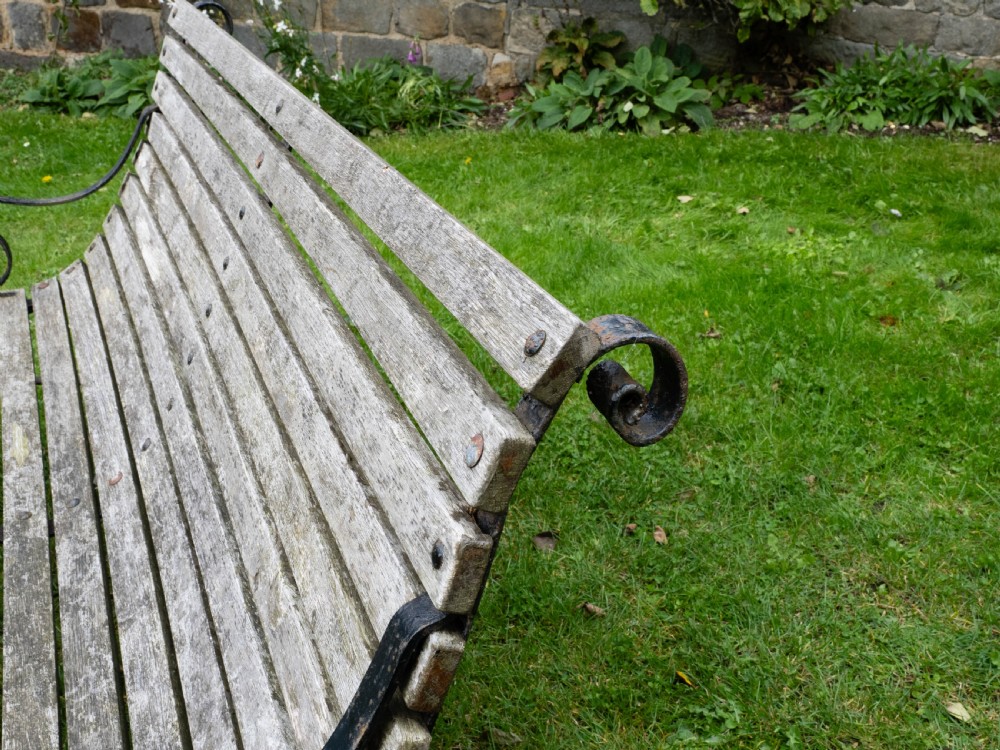 Regency Style C19th Iron Strapwork & Wooden Slatted Garden Bench View XV