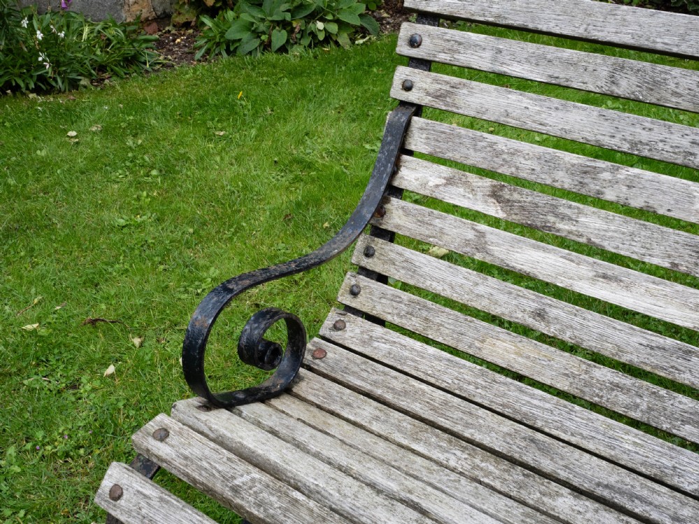 Regency Style C19th Iron Strapwork & Wooden Slatted Garden Bench View XVI