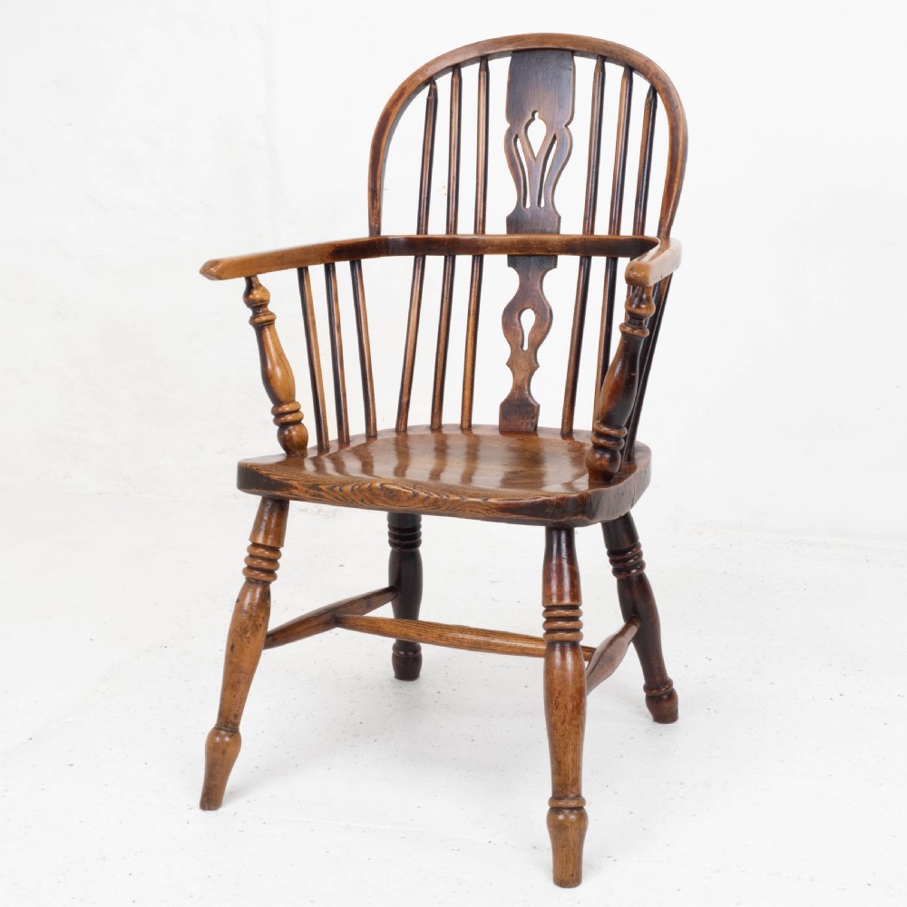 C19th Low Bow Back Elm & Ash Windsor Armchair (Chair Carver) View III