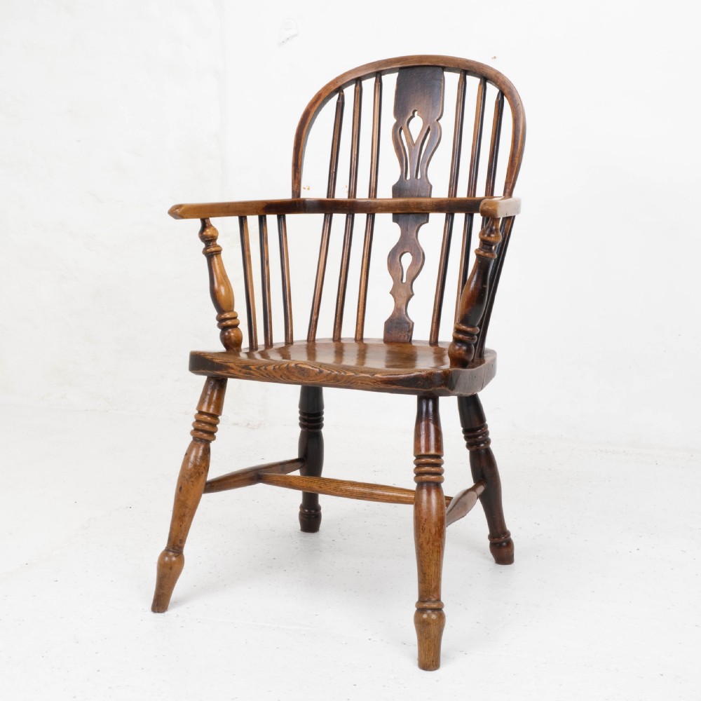 C19th Low Bow Back Elm & Ash Windsor Armchair (Chair Carver) View V