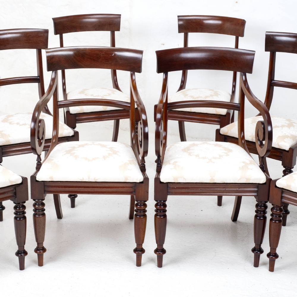 Victorian Set of 8 Mahogany Bar Back Dining Chairs Carvers C1850