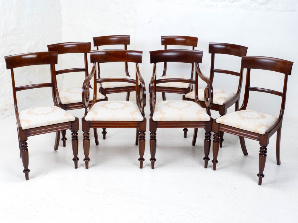 Victorian Set of 8 Mahogany Bar Back Dining Chairs Carvers C1850 View II