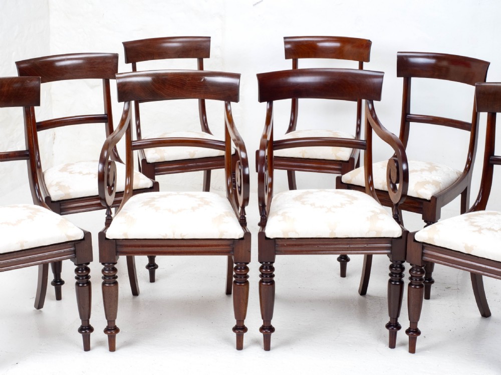 Victorian Set of 8 Mahogany Bar Back Dining Chairs Carvers C1850 View III