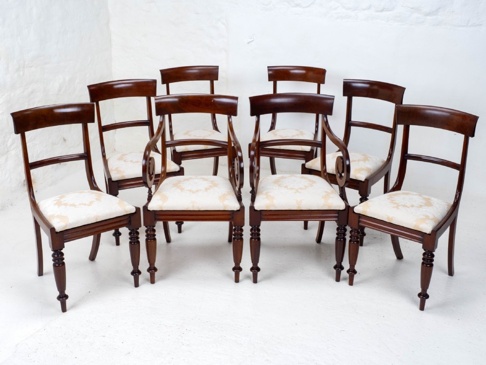 Victorian Set of 8 Mahogany Bar Back Dining Chairs Carvers C1850 View XIX