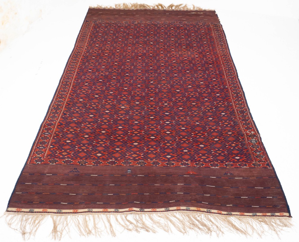 Yomut Turkmen Pallas Soumak Kilim Carpet 367x185cm (12' x 6' Rug) View II