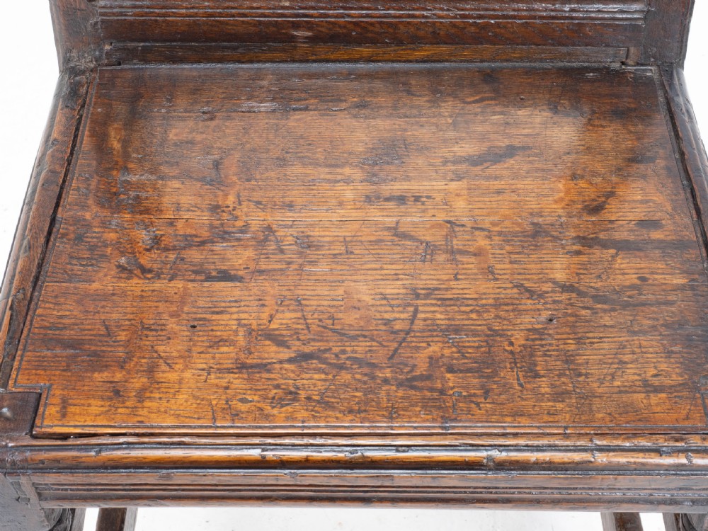 Charles I Early/Mid C17th Dark Oak Carved Panelled Back Stool / Chair (Carolean) View V
