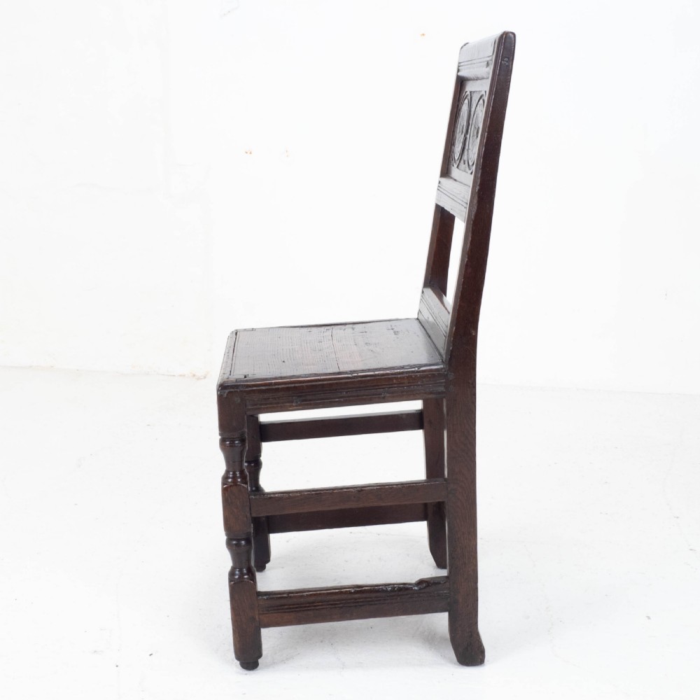Charles I Early/Mid C17th Dark Oak Carved Panelled Back Stool / Chair (Carolean) View XI