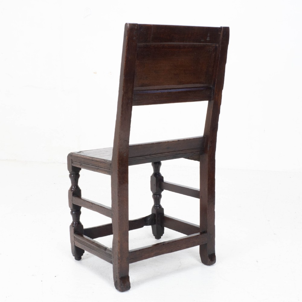 Charles I Early/Mid C17th Dark Oak Carved Panelled Back Stool / Chair (Carolean) View XII